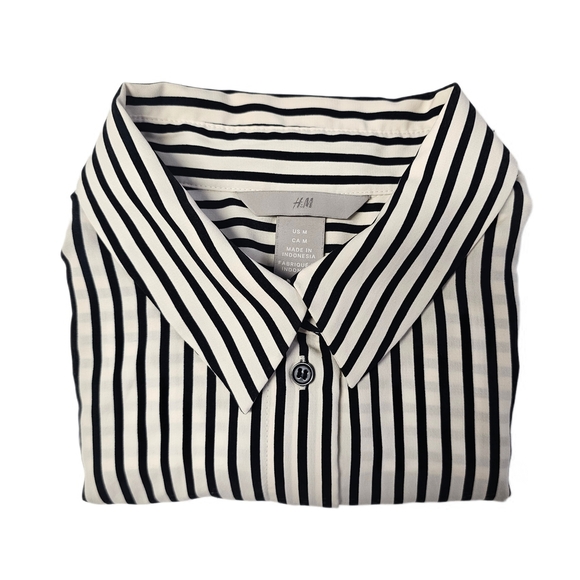 H&M Cream & Black Striped Long Sleeve Button-down Shirt Womens Medium - Picture 14 of 15